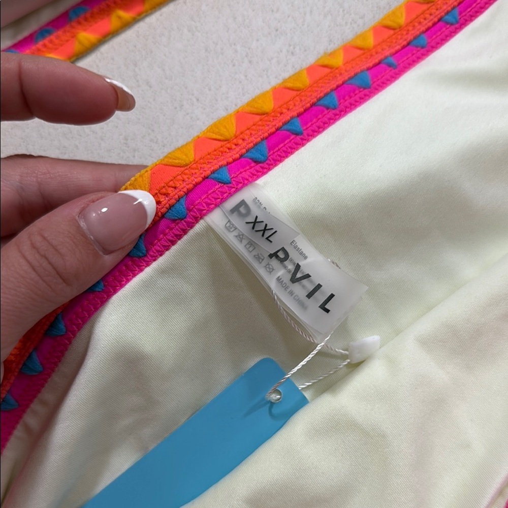NWT Popvil Bright Yellow Bikini with Multicolor Trim with embroidery - Picture 8 of 8